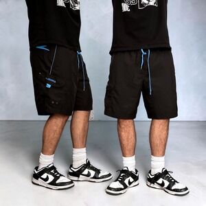 Speedo Board Shorts Black Blue Cargo Pocket Swim Trunks Skater Mens‎ Size Large